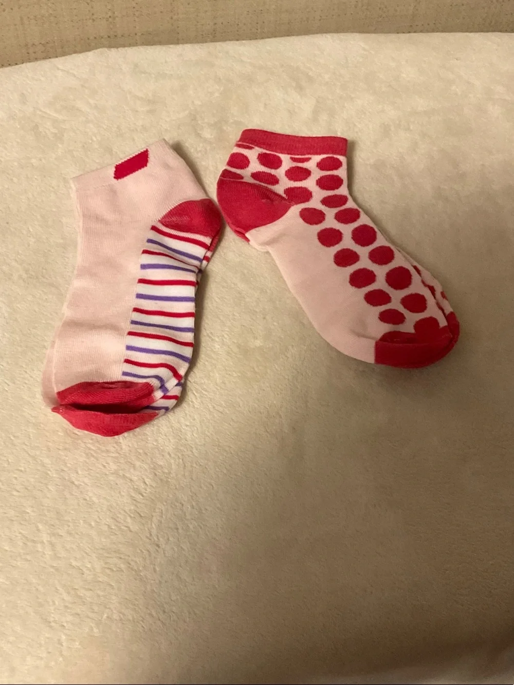 Women's Pink and Red Ankle Sock Duo - Polka Dot & Striped Pair